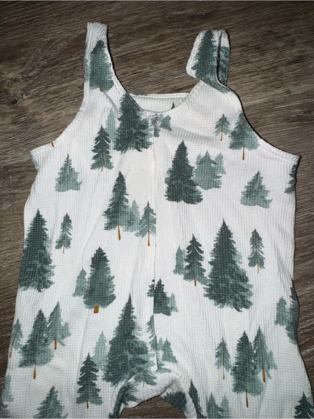🌲Angel Dear Forest Trees Waffle-Knit Overalls Romper – Size 6/12 Mth | NWOT | 🌲